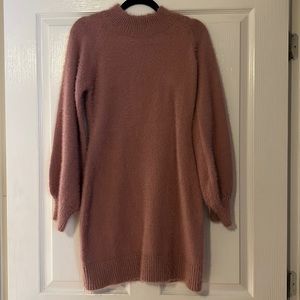 Fuzzy rose sweater dress
